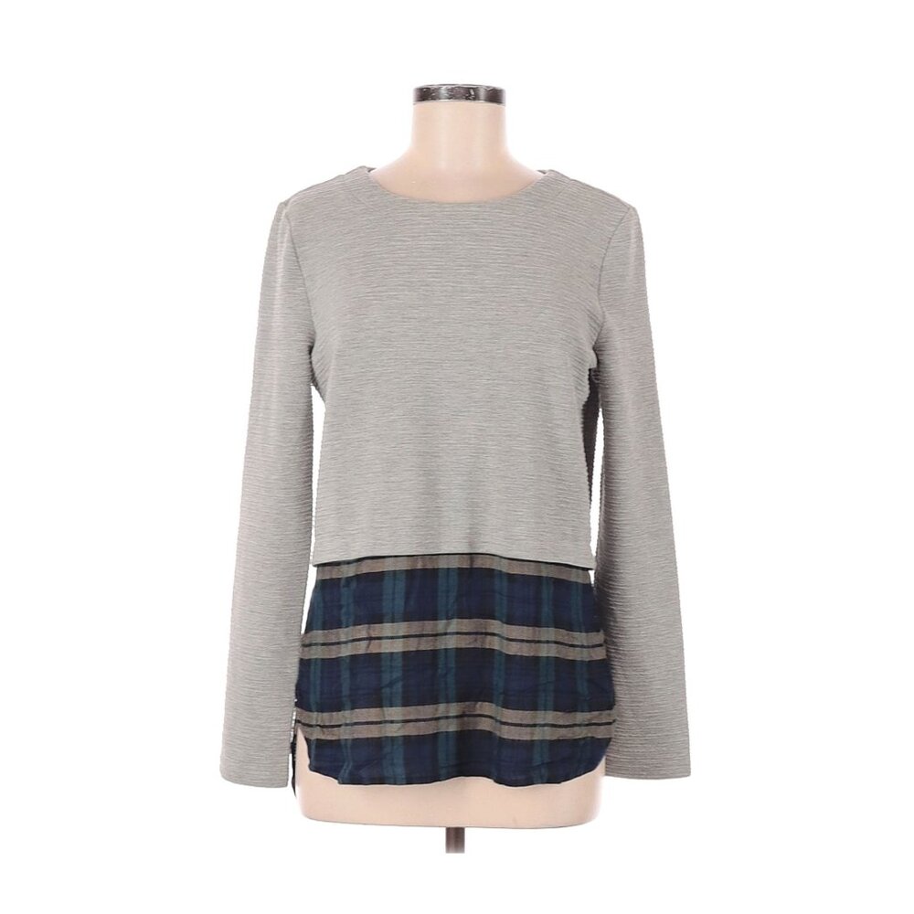 Romeo & Juliet Couture Womens Long Sleeve Plaid Contrast Hem Top Size M Polyeste